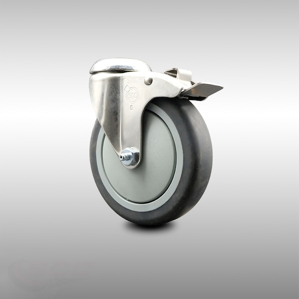 5 Inch 316SS Thermoplastic Rubber Swivel Bolt Hole Caster with Total Lock Brake